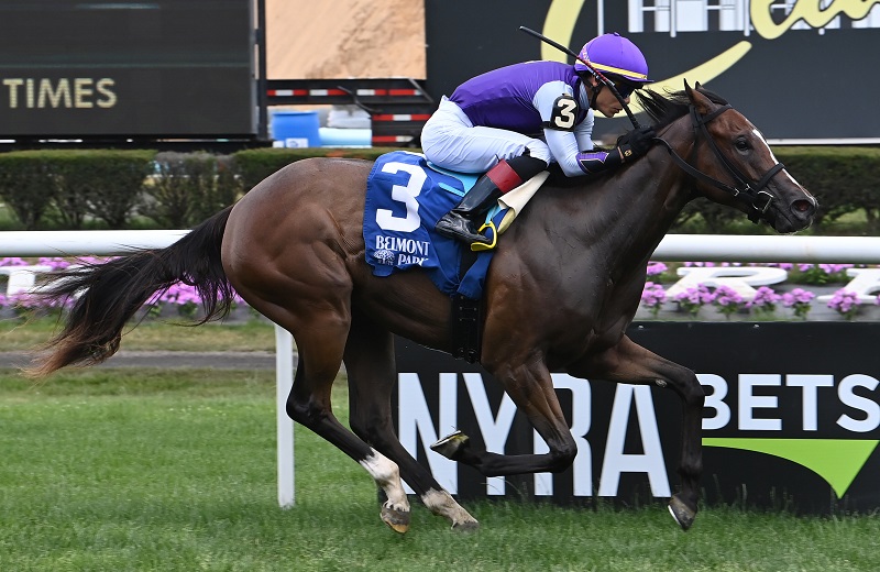 She's Fire winning on July 7, 2023 at Belmont Park - NYRA photo